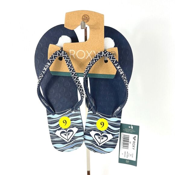 Roxy Women’s Lei Flip-Flop Size 9 Logo Blue Sandals New with Tags - Picture 4 of 12